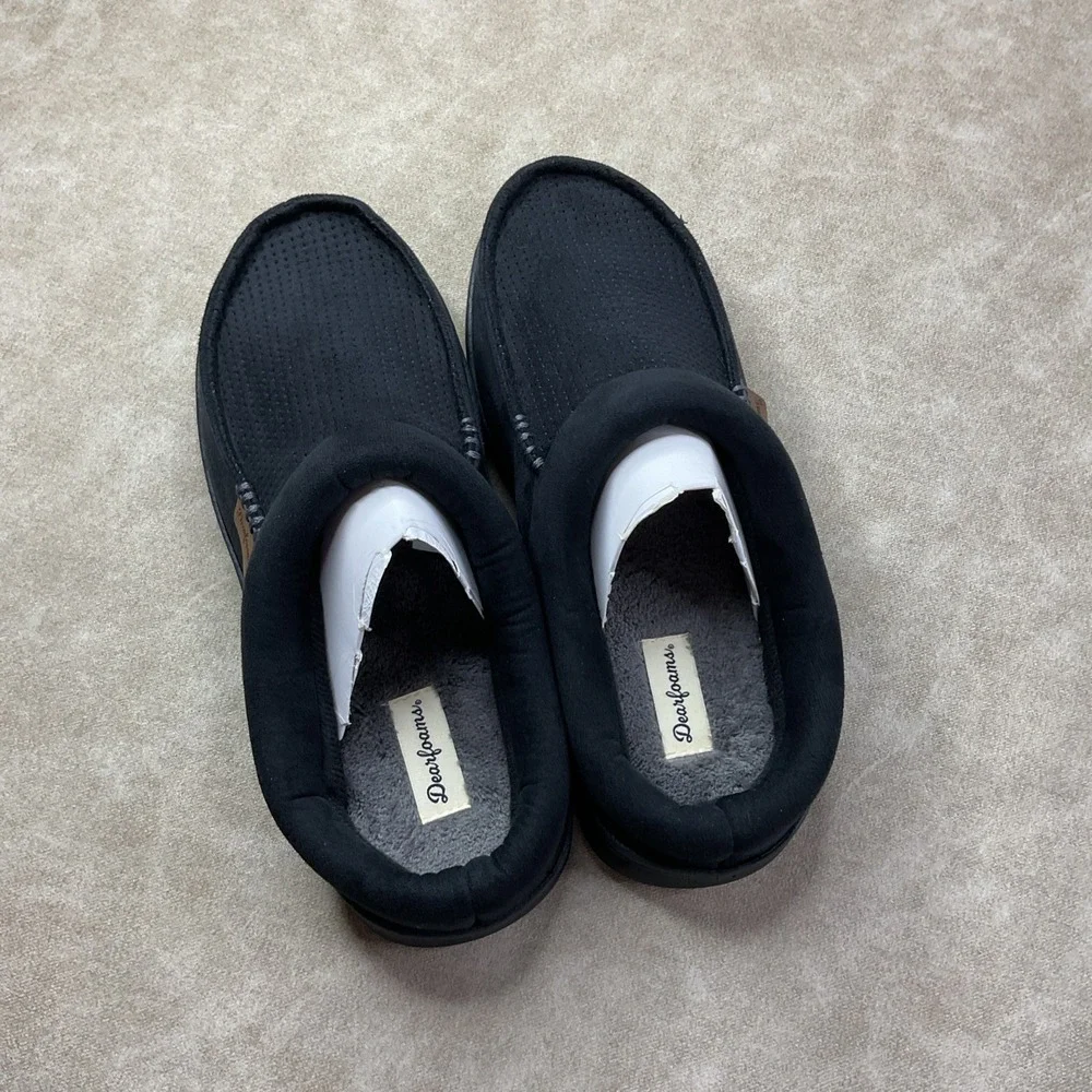 Dearfoams Brand Slippers Sz 9-10 Men's Black faux suede Slip On low back
